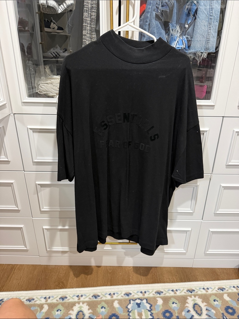 Fear of God Essentials Black Oversized Embossed Logo Tee